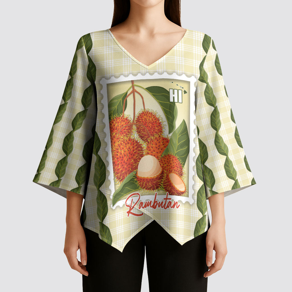 Aloha Hawaii Rambutan Palaka Motifs Kimono Sleeve Blouse Hawaiian Fruit Stylized Stamp LT14 - Polynesian Pride