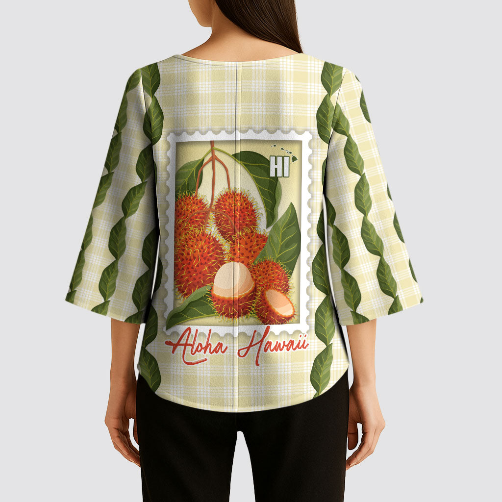 Aloha Hawaii Rambutan Palaka Motifs Kimono Sleeve Blouse Hawaiian Fruit Stylized Stamp LT14 - Polynesian Pride