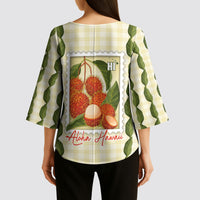 Aloha Hawaii Rambutan Palaka Motifs Kimono Sleeve Blouse Hawaiian Fruit Stylized Stamp LT14 - Polynesian Pride