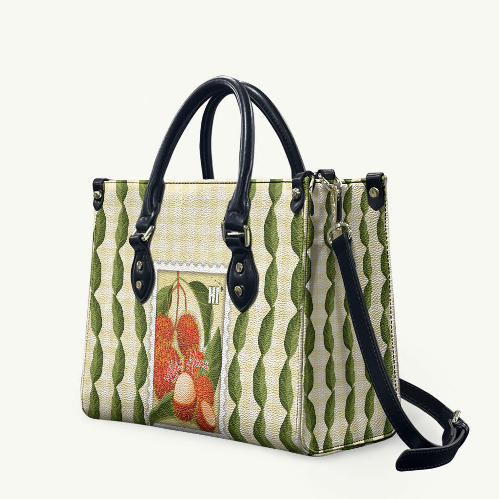 Aloha Hawaii Rambutan Palaka Motifs Leather Bag Hawaiian Fruit Stylized Stamp LT14 Yellow - Polynesian Pride