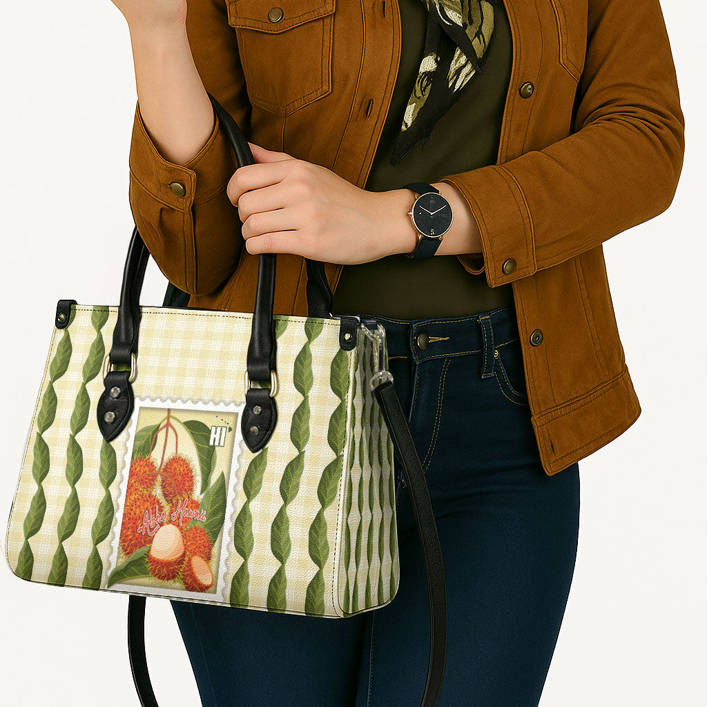 Aloha Hawaii Rambutan Palaka Motifs Leather Bag Hawaiian Fruit Stylized Stamp LT14 - Polynesian Pride