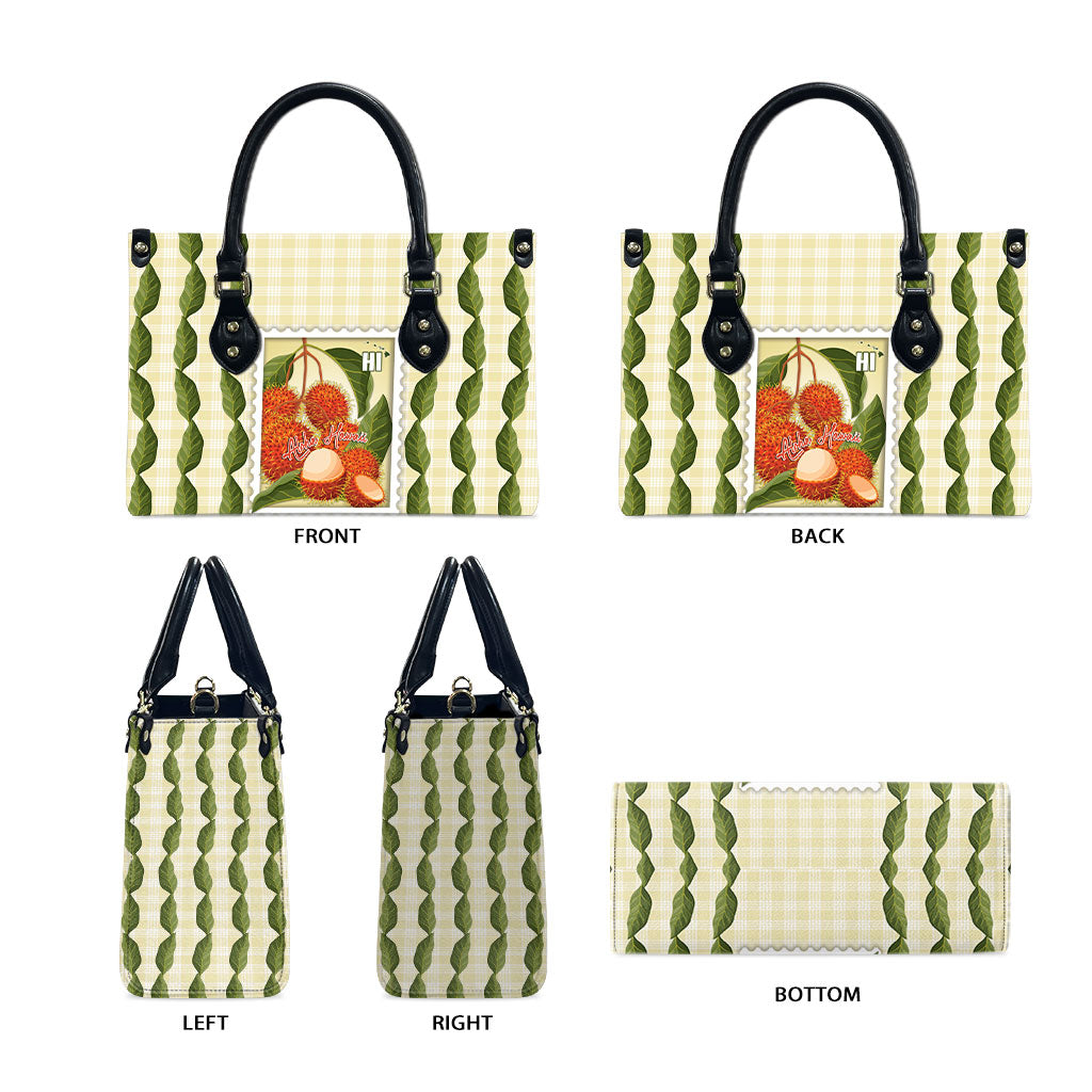 Aloha Hawaii Rambutan Palaka Motifs Leather Bag Hawaiian Fruit Stylized Stamp LT14 - Polynesian Pride
