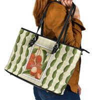 Aloha Hawaii Rambutan Palaka Motifs Leather Tote Bag Hawaiian Fruit Stylized Stamp LT14 - Polynesian Pride