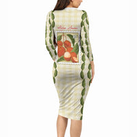 Aloha Hawaii Rambutan Palaka Motifs Long Sleeve Bodycon Dress Hawaiian Fruit Stylized Stamp LT14 - Polynesian Pride