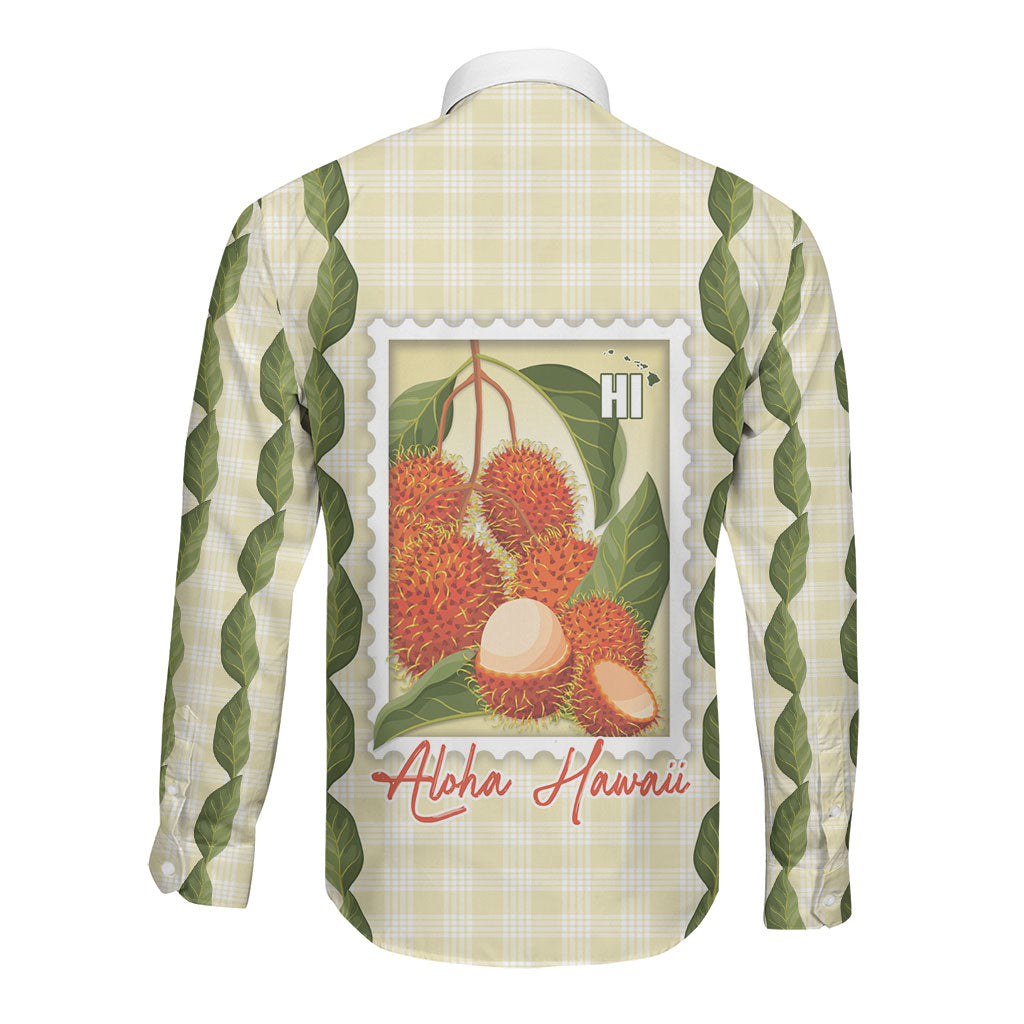 Aloha Hawaii Rambutan Palaka Motifs Long Sleeve Button Shirt Hawaiian Fruit Stylized Stamp LT14 - Polynesian Pride