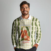 Aloha Hawaii Rambutan Palaka Motifs Long Sleeve Polo Shirt Hawaiian Fruit Stylized Stamp LT14 - Polynesian Pride