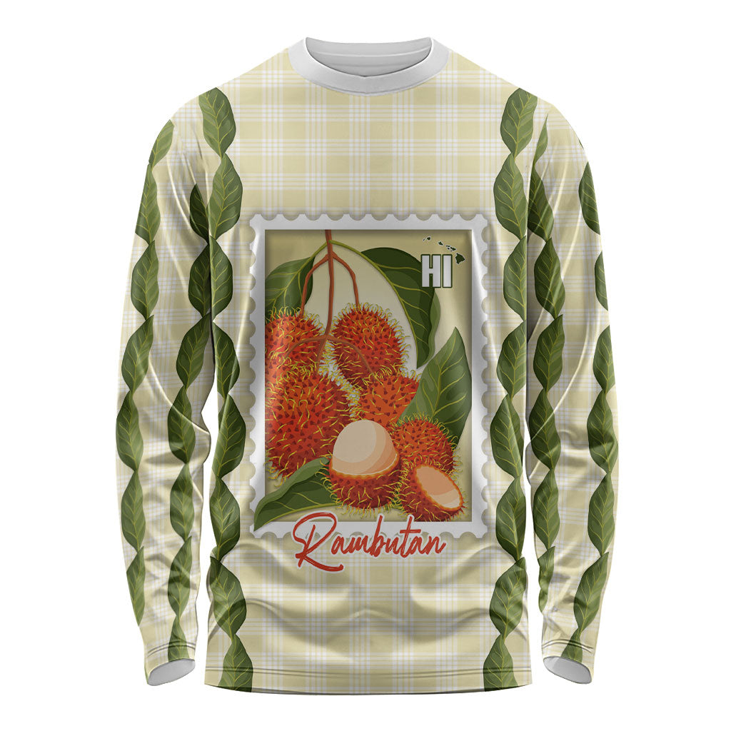 Aloha Hawaii Rambutan Palaka Motifs Long Sleeve Shirt Hawaiian Fruit Stylized Stamp LT14 Unisex Yellow - Polynesian Pride