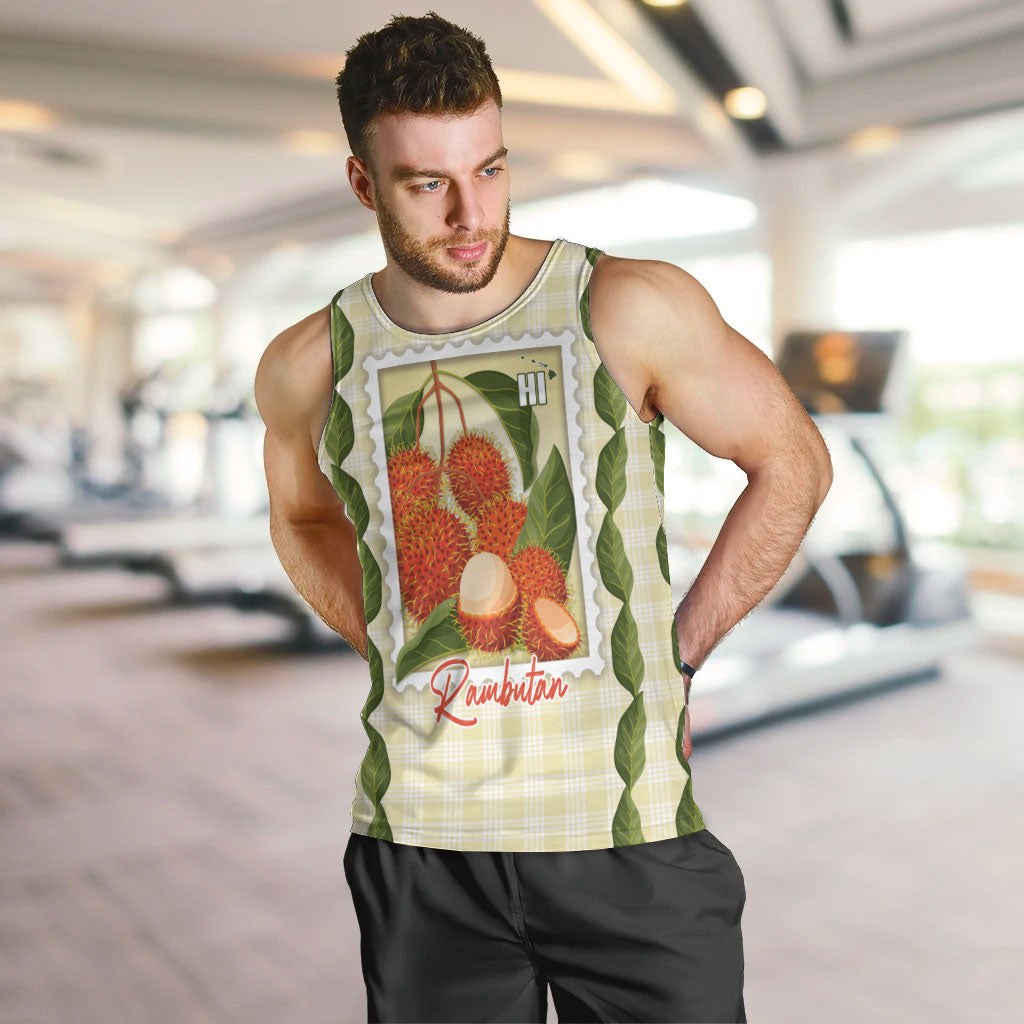 Aloha Hawaii Rambutan Palaka Motifs Men Tank Top Hawaiian Fruit Stylized Stamp LT14 Yellow - Polynesian Pride