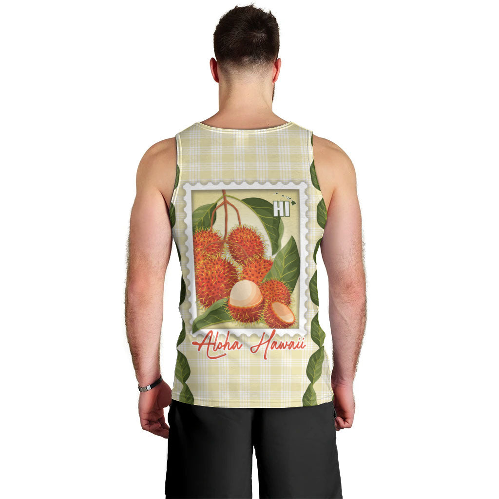 Aloha Hawaii Rambutan Palaka Motifs Men Tank Top Hawaiian Fruit Stylized Stamp LT14 - Polynesian Pride
