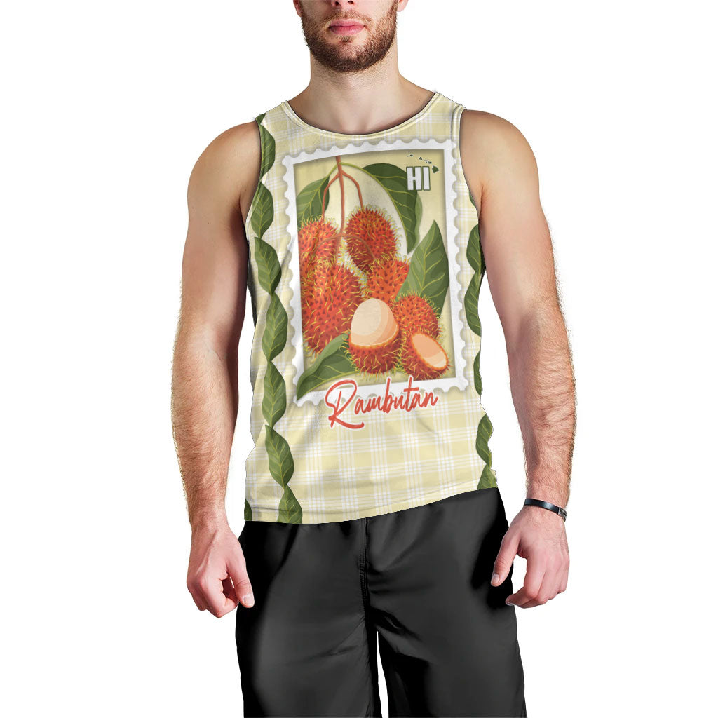 Aloha Hawaii Rambutan Palaka Motifs Men Tank Top Hawaiian Fruit Stylized Stamp LT14 - Polynesian Pride