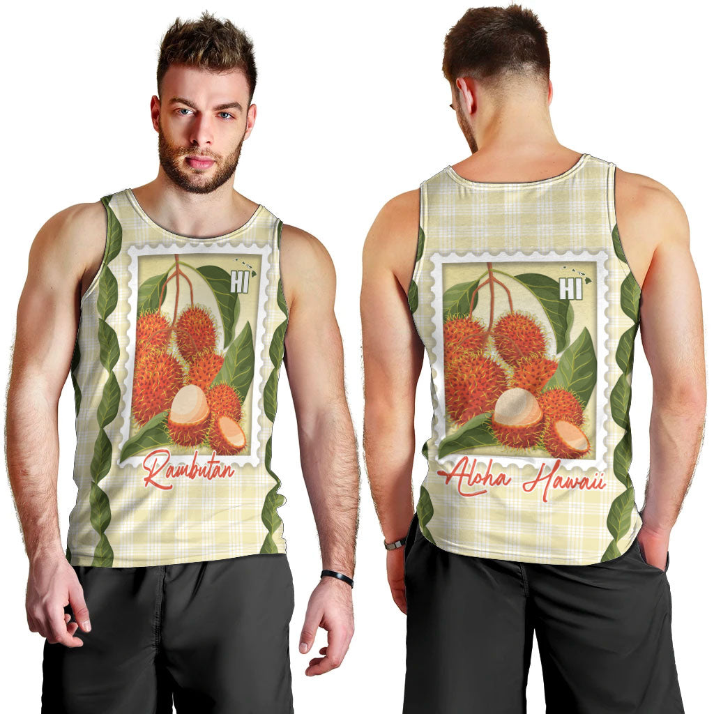 Aloha Hawaii Rambutan Palaka Motifs Men Tank Top Hawaiian Fruit Stylized Stamp LT14 - Polynesian Pride
