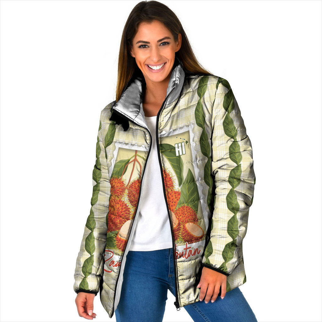 Aloha Hawaii Rambutan Palaka Motifs Padded Jacket Hawaiian Fruit Stylized Stamp LT14 Women Yellow - Polynesian Pride