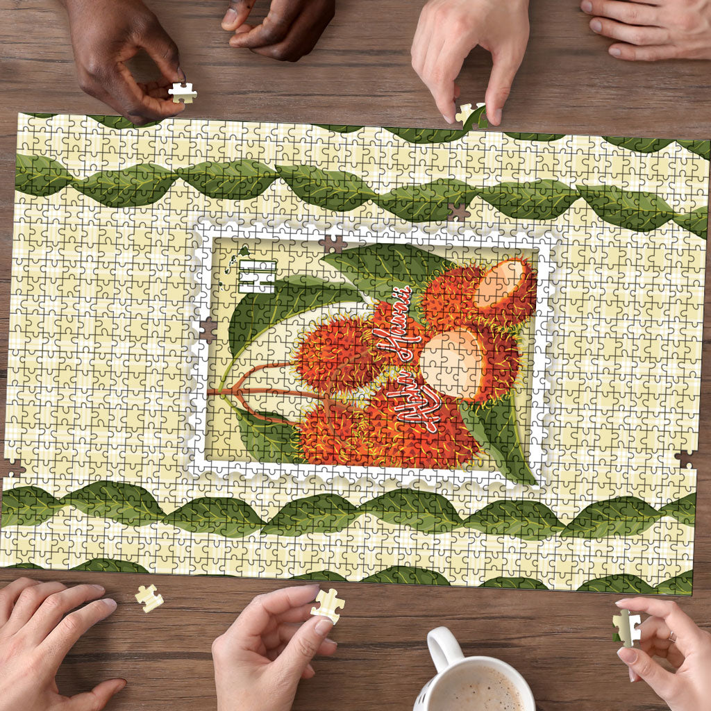 Aloha Hawaii Rambutan Palaka Motifs Puzzle Hawaiian Fruit Stylized Stamp LT14 - Polynesian Pride