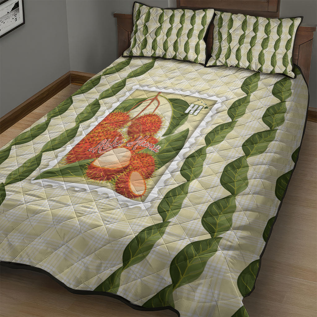 Aloha Hawaii Rambutan Palaka Motifs Quilt Bed Set Hawaiian Fruit Stylized Stamp LT14 - Polynesian Pride