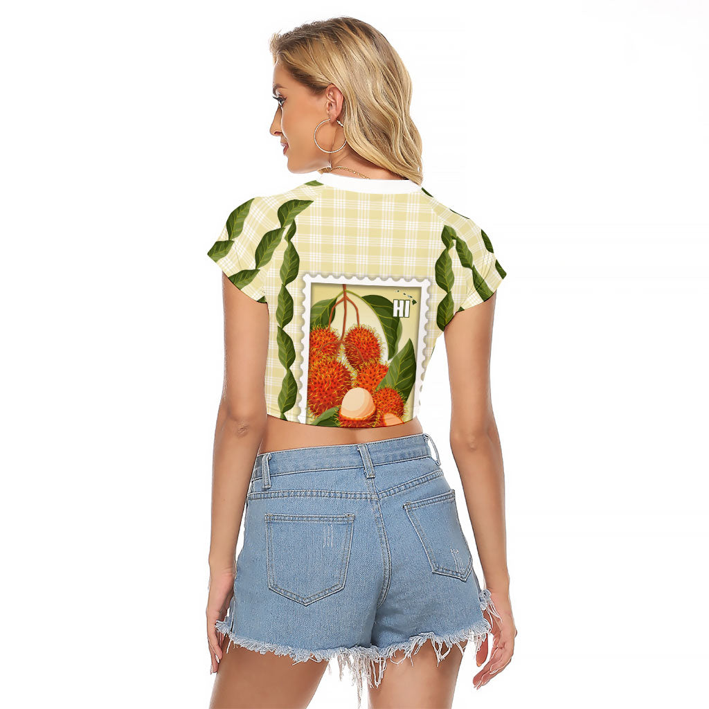 Aloha Hawaii Rambutan Palaka Motifs Raglan Cropped T Shirt Hawaiian Fruit Stylized Stamp LT14 - Polynesian Pride
