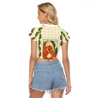 Aloha Hawaii Rambutan Palaka Motifs Raglan Cropped T Shirt Hawaiian Fruit Stylized Stamp LT14 - Polynesian Pride