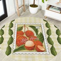 Aloha Hawaii Rambutan Palaka Motifs Round Carpet Hawaiian Fruit Stylized Stamp LT14 Yellow - Polynesian Pride