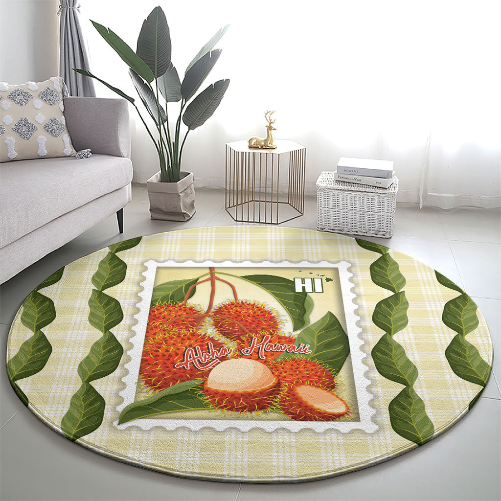 Aloha Hawaii Rambutan Palaka Motifs Round Carpet Hawaiian Fruit Stylized Stamp LT14 - Polynesian Pride