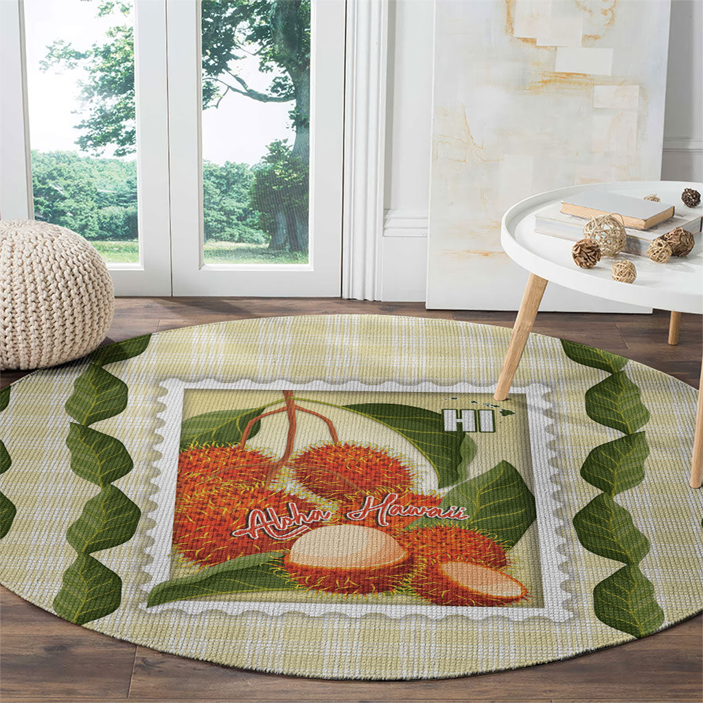 Aloha Hawaii Rambutan Palaka Motifs Round Carpet Hawaiian Fruit Stylized Stamp LT14 - Polynesian Pride