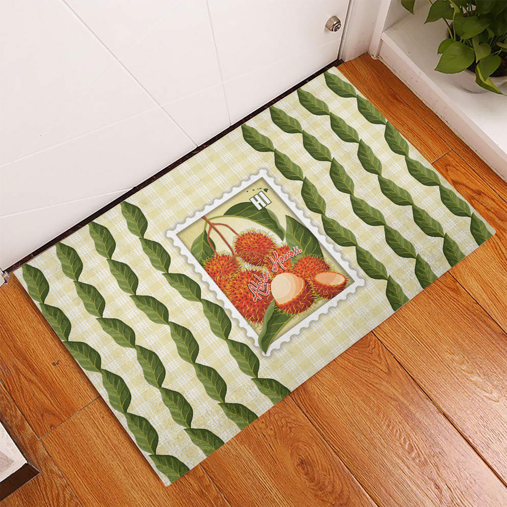 Aloha Hawaii Rambutan Palaka Motifs Rubber Doormat Hawaiian Fruit Stylized Stamp LT14 - Polynesian Pride
