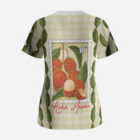 Aloha Hawaii Rambutan Palaka Motifs Scrub Top Hawaiian Fruit Stylized Stamp LT14 - Polynesian Pride