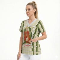 Aloha Hawaii Rambutan Palaka Motifs Scrub Top Hawaiian Fruit Stylized Stamp LT14 - Polynesian Pride