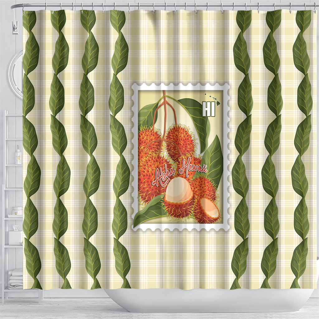 Aloha Hawaii Rambutan Palaka Motifs Shower Curtain Hawaiian Fruit Stylized Stamp LT14 - Polynesian Pride