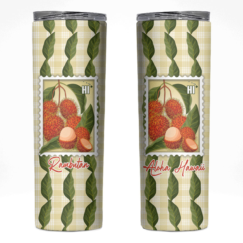 Aloha Hawaii Rambutan Palaka Motifs Skinny Tumbler Hawaiian Fruit Stylized Stamp LT14 Yellow - Polynesian Pride
