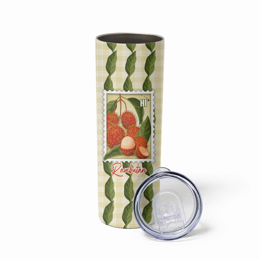 Aloha Hawaii Rambutan Palaka Motifs Skinny Tumbler Hawaiian Fruit Stylized Stamp LT14 - Polynesian Pride
