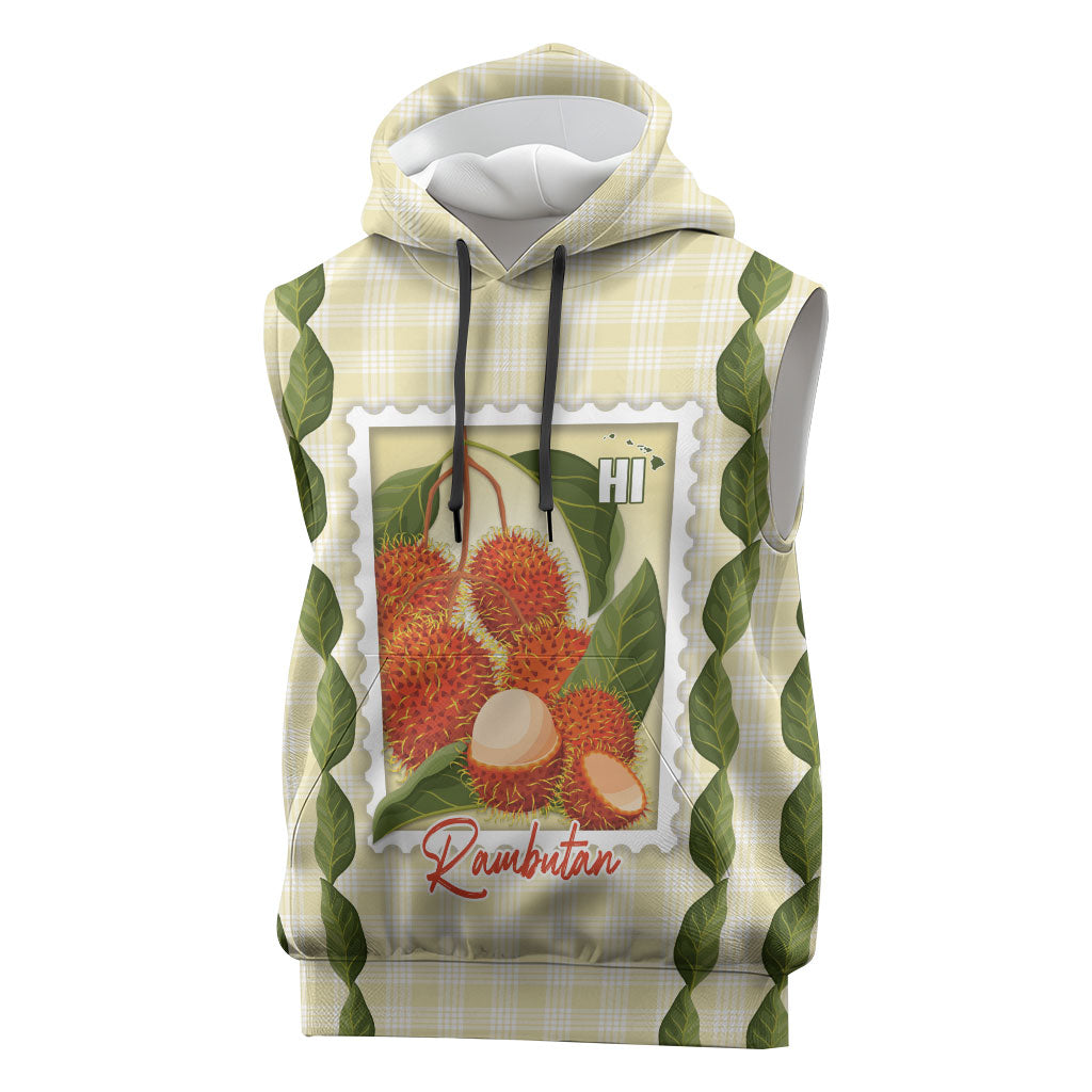 Aloha Hawaii Rambutan Palaka Motifs Sleeveless Hoodie Hawaiian Fruit Stylized Stamp LT14 Yellow - Polynesian Pride