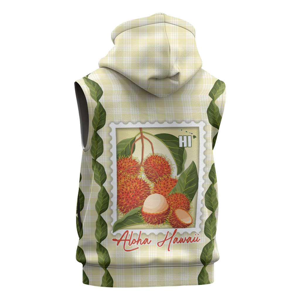Aloha Hawaii Rambutan Palaka Motifs Sleeveless Hoodie Hawaiian Fruit Stylized Stamp LT14 - Polynesian Pride