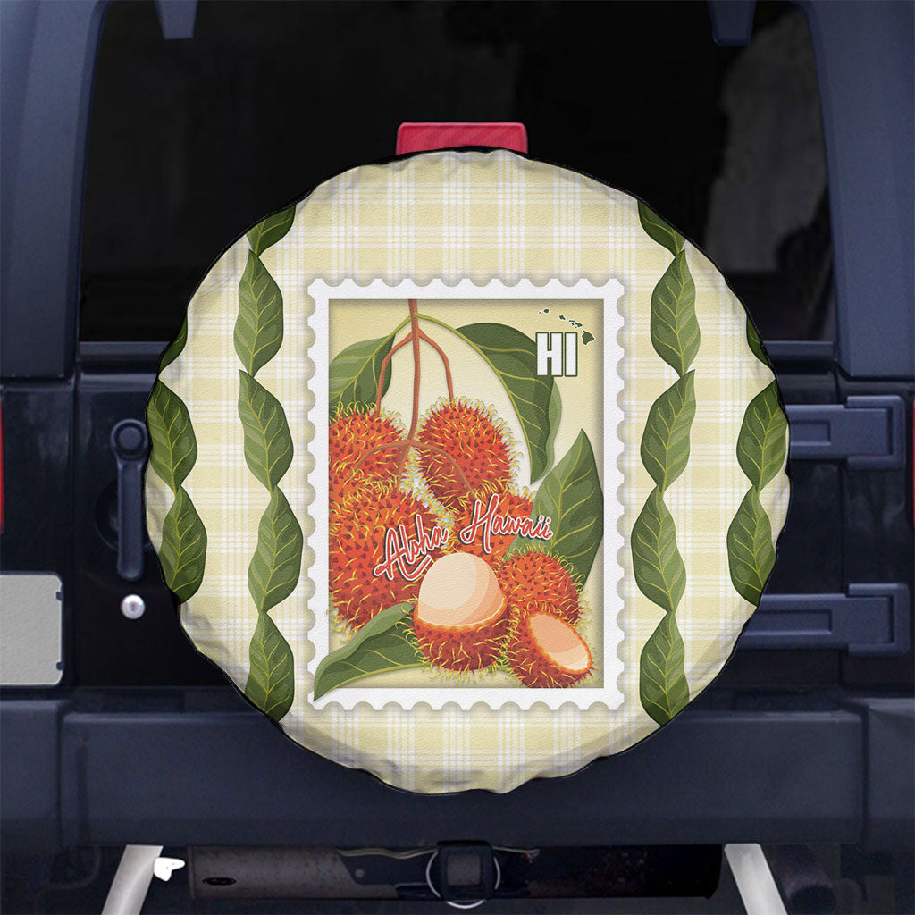Aloha Hawaii Rambutan Palaka Motifs Spare Tire Cover Hawaiian Fruit Stylized Stamp LT14 No hole Yellow - Polynesian Pride