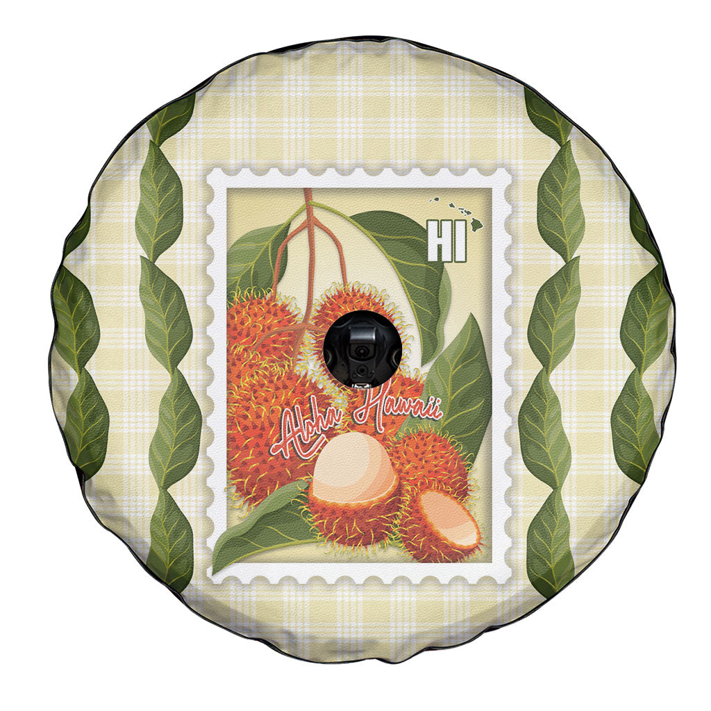 Aloha Hawaii Rambutan Palaka Motifs Spare Tire Cover Hawaiian Fruit Stylized Stamp LT14 - Polynesian Pride