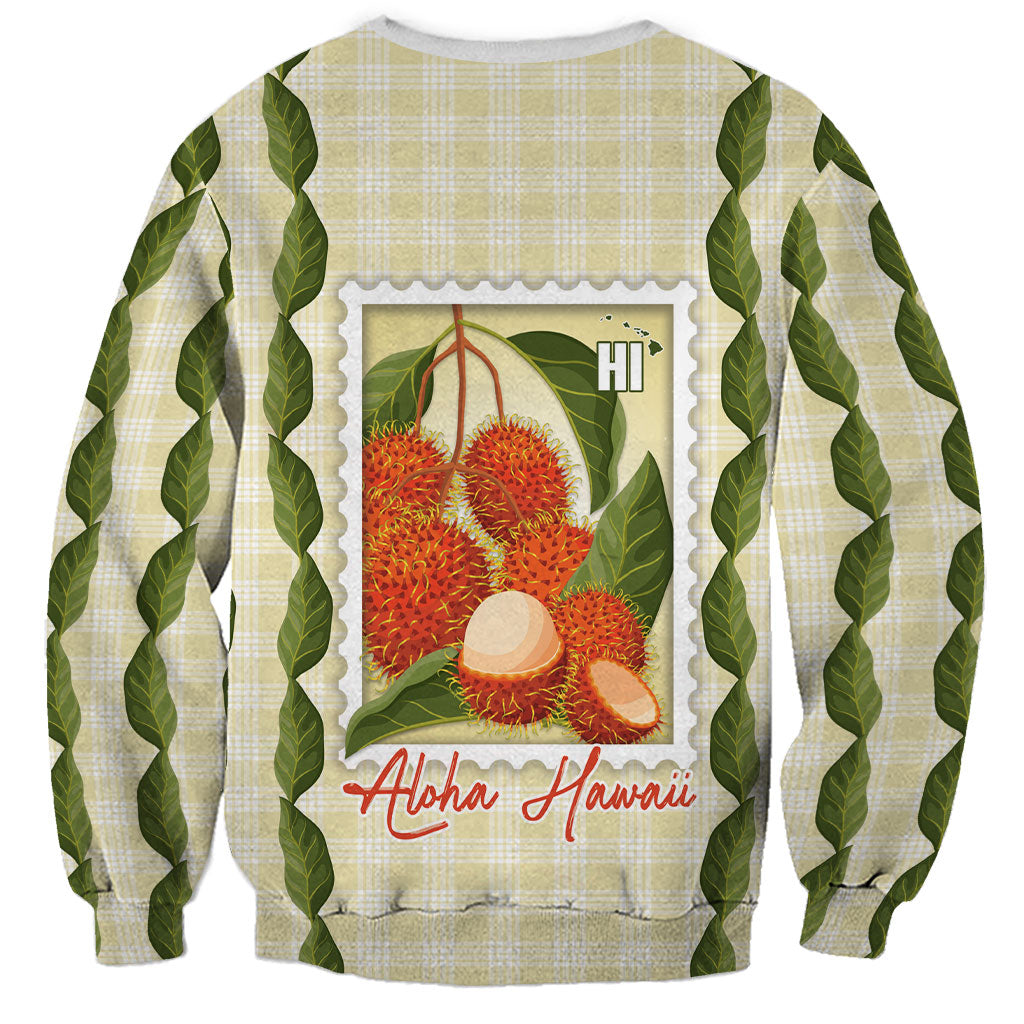 Aloha Hawaii Rambutan Palaka Motifs Sweatshirt Hawaiian Fruit Stylized Stamp LT14 - Polynesian Pride
