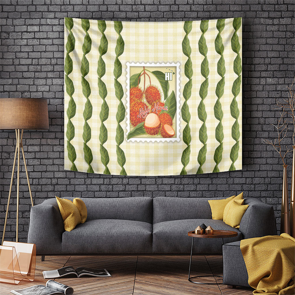 Aloha Hawaii Rambutan Palaka Motifs Tapestry Hawaiian Fruit Stylized Stamp