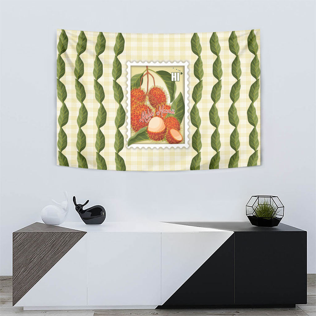 Aloha Hawaii Rambutan Palaka Motifs Tapestry Hawaiian Fruit Stylized Stamp LT14 - Polynesian Pride