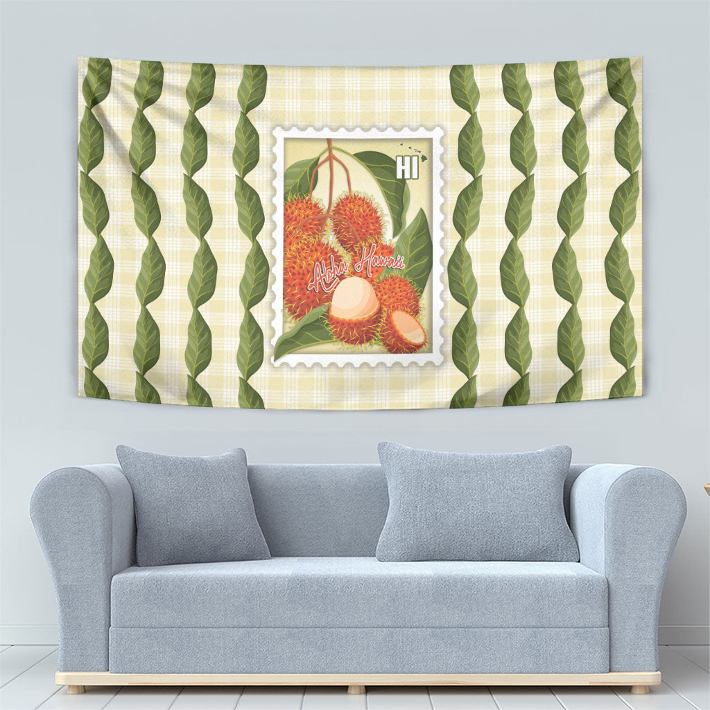 Aloha Hawaii Rambutan Palaka Motifs Tapestry Hawaiian Fruit Stylized Stamp LT14 - Polynesian Pride