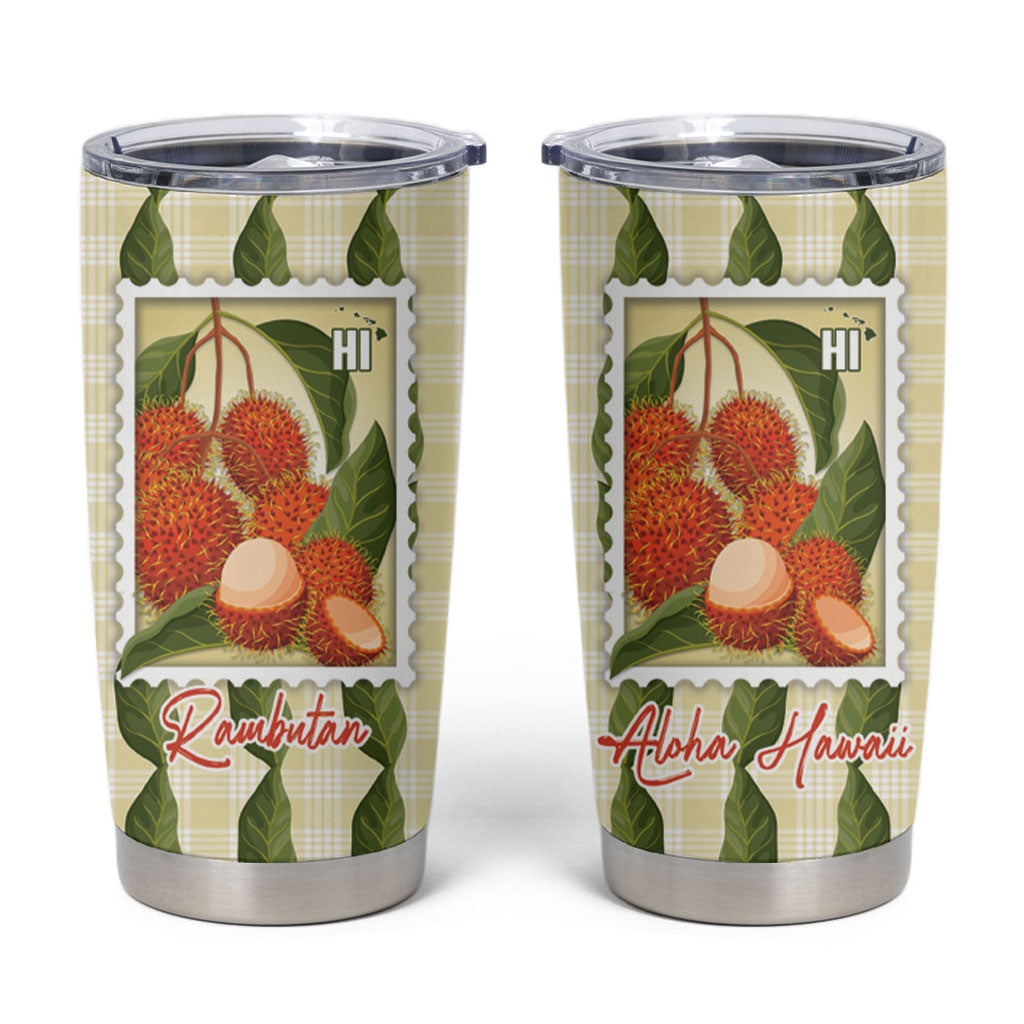 Aloha Hawaii Rambutan Palaka Motifs Tumbler Cup Hawaiian Fruit Stylized Stamp LT14 Yellow - Polynesian Pride