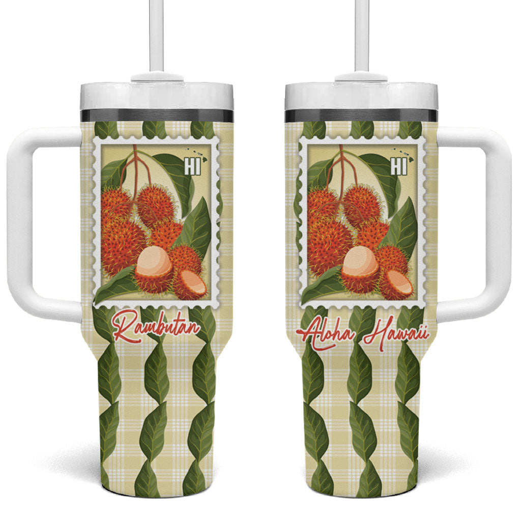Aloha Hawaii Rambutan Palaka Motifs Tumbler With Handle Hawaiian Fruit Stylized Stamp LT14 One Size: 40 oz Yellow - Polynesian Pride