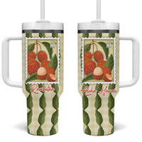 Aloha Hawaii Rambutan Palaka Motifs Tumbler With Handle Hawaiian Fruit Stylized Stamp LT14 One Size: 40 oz Yellow - Polynesian Pride