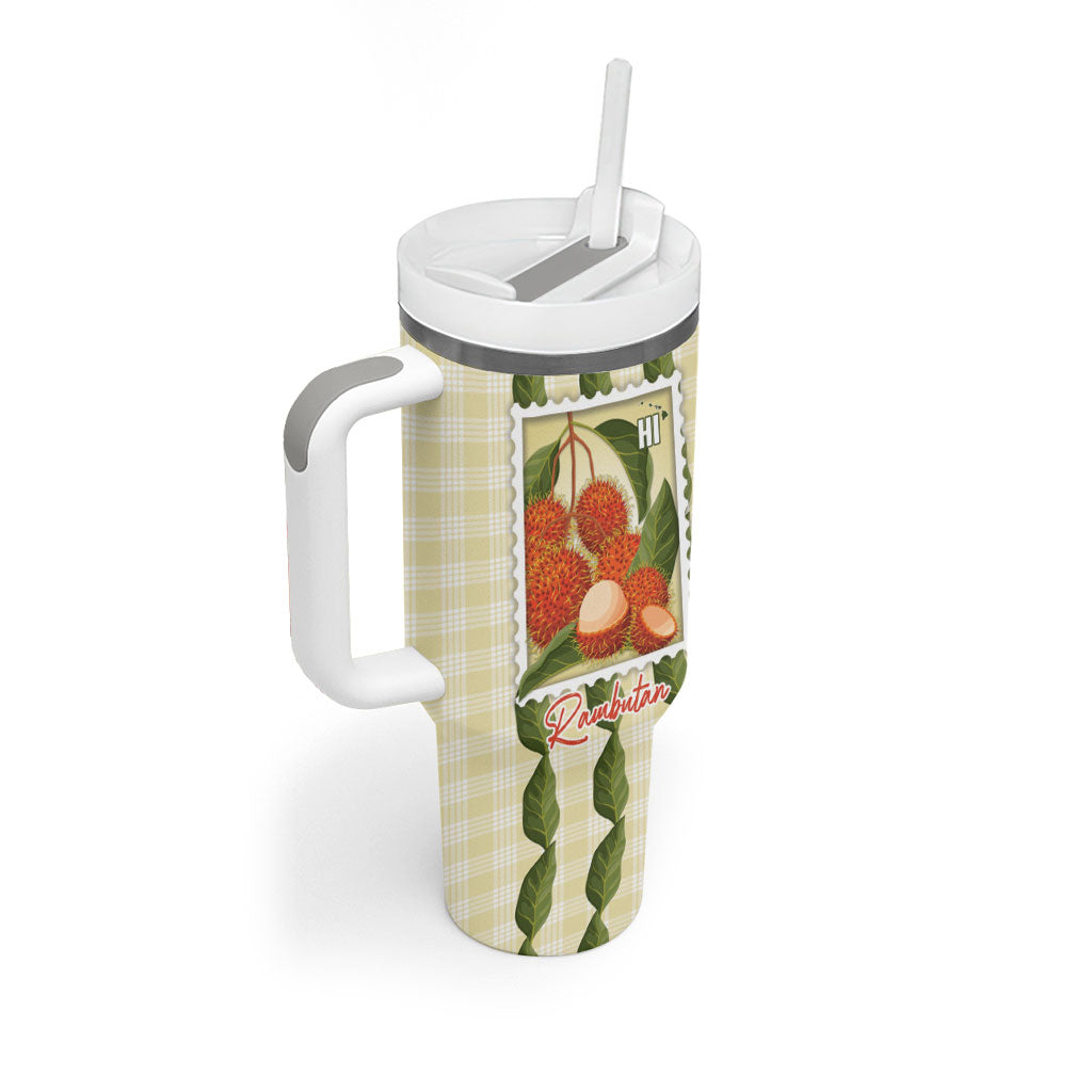 Aloha Hawaii Rambutan Palaka Motifs Tumbler With Handle Hawaiian Fruit Stylized Stamp LT14 - Polynesian Pride