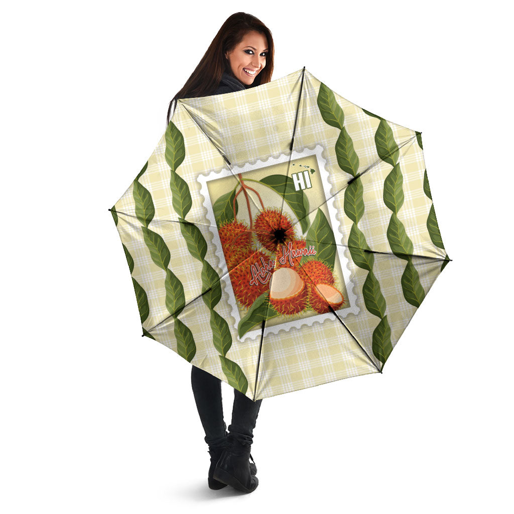 Aloha Hawaii Rambutan Palaka Motifs Umbrella Hawaiian Fruit Stylized Stamp LT14 - Polynesian Pride