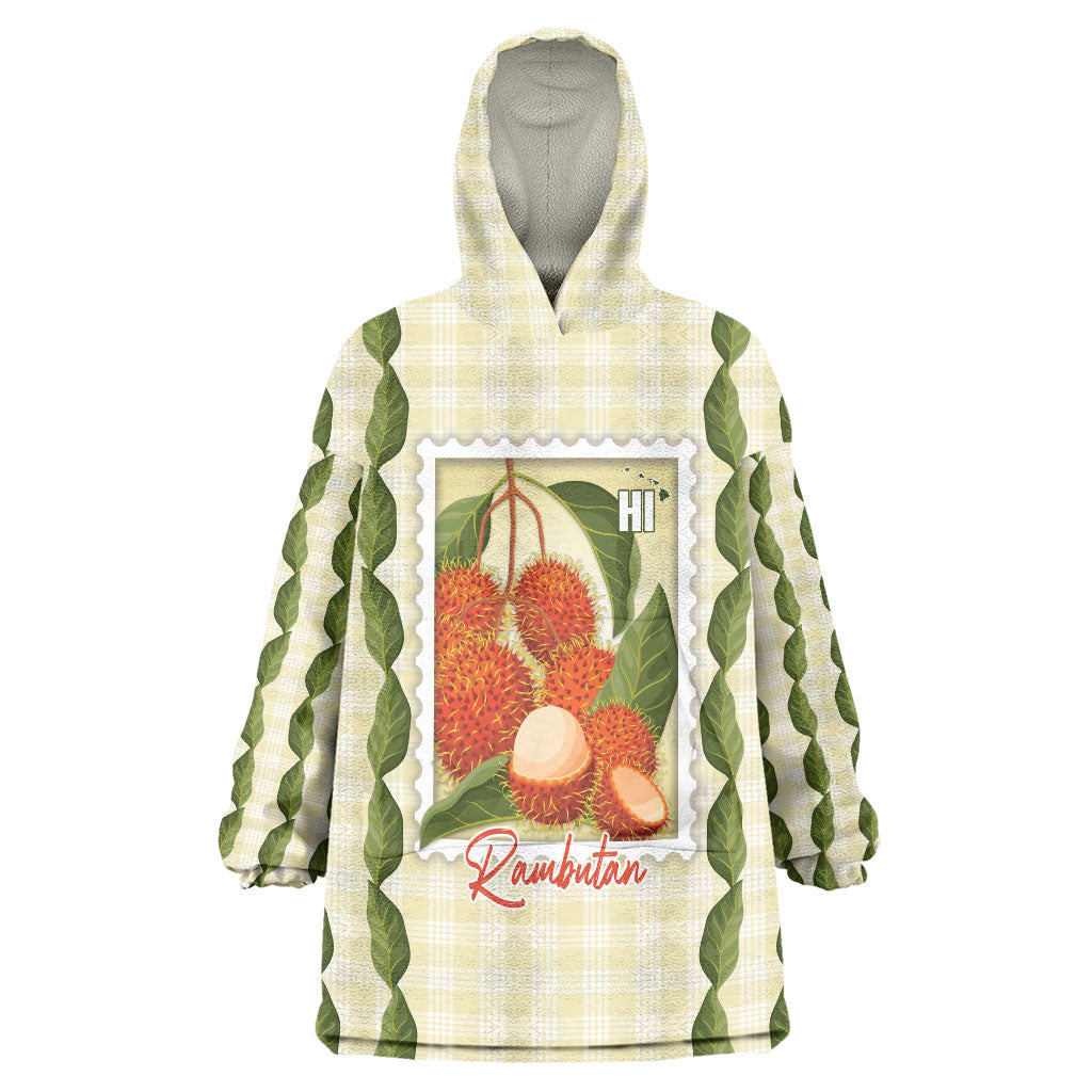 Aloha Hawaii Rambutan Palaka Motifs Wearable Blanket Hoodie Hawaiian Fruit Stylized Stamp LT14 One Size Yellow - Polynesian Pride