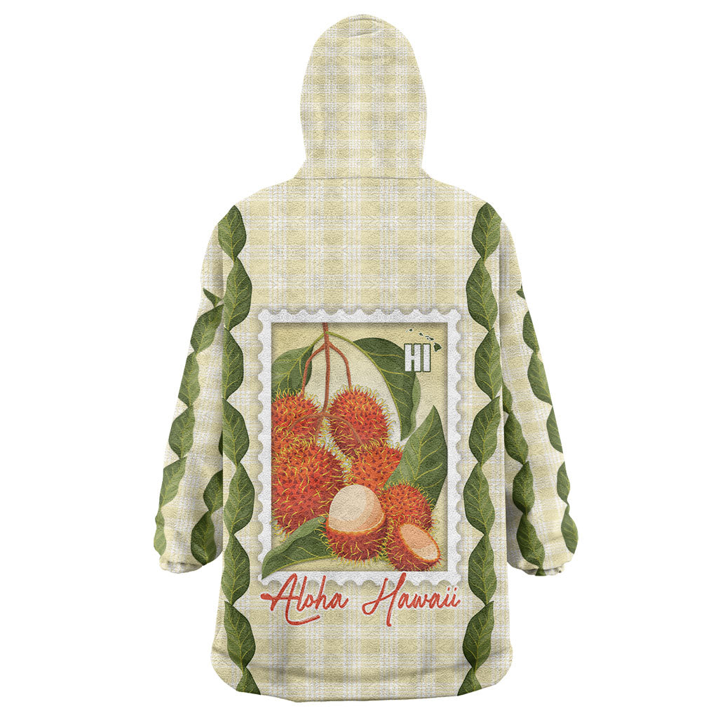 Aloha Hawaii Rambutan Palaka Motifs Wearable Blanket Hoodie Hawaiian Fruit Stylized Stamp LT14 - Polynesian Pride