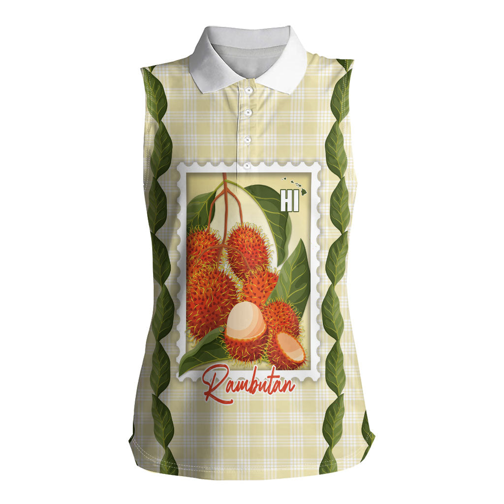 Aloha Hawaii Rambutan Palaka Motifs Women Sleeveless Polo Shirt Hawaiian Fruit Stylized Stamp LT14 Female Yellow - Polynesian Pride