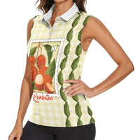 Aloha Hawaii Rambutan Palaka Motifs Women Sleeveless Polo Shirt Hawaiian Fruit Stylized Stamp LT14 - Polynesian Pride