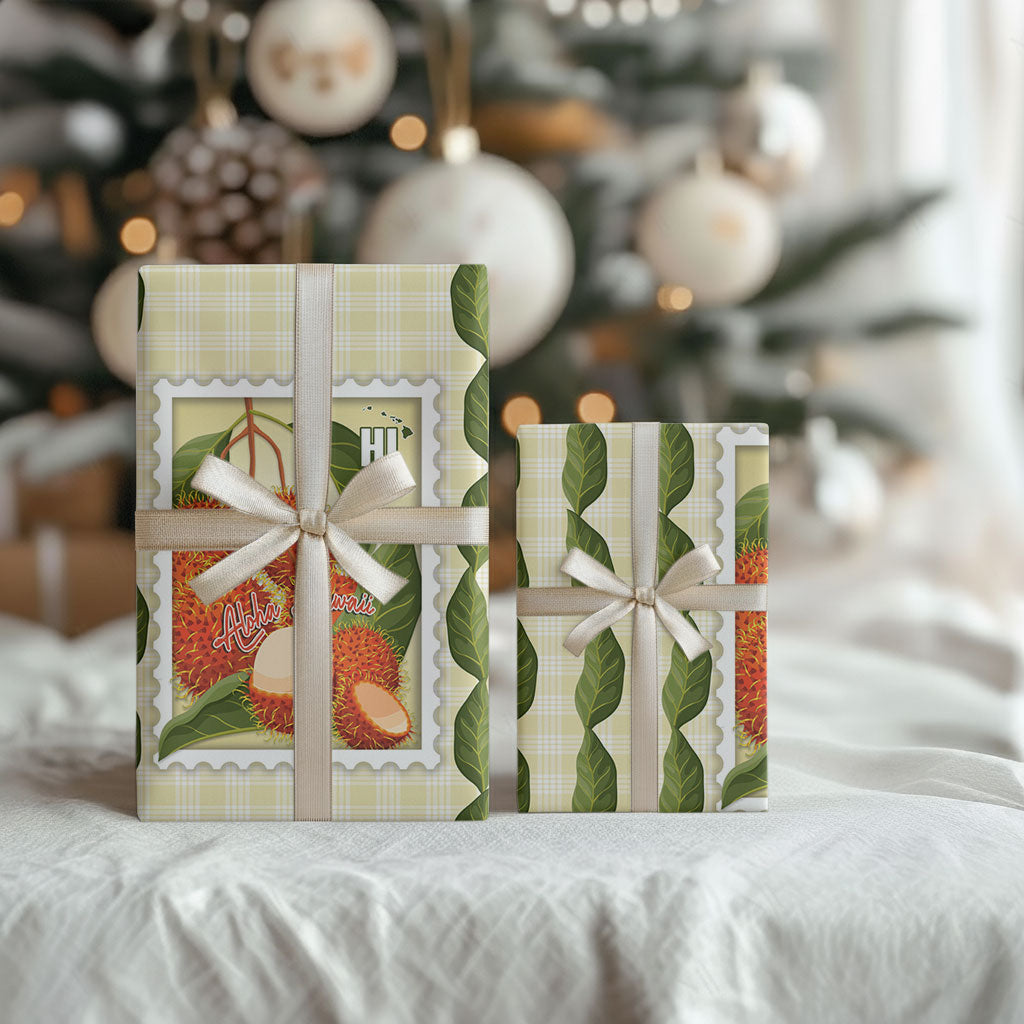 Aloha Hawaii Rambutan Palaka Motifs Wrapping Paper Hawaiian Fruit Stylized Stamp LT14 - Polynesian Pride