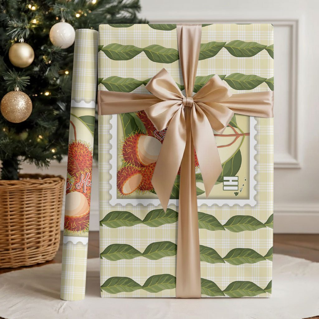 Aloha Hawaii Rambutan Palaka Motifs Wrapping Paper Hawaiian Fruit Stylized Stamp LT14 - Polynesian Pride