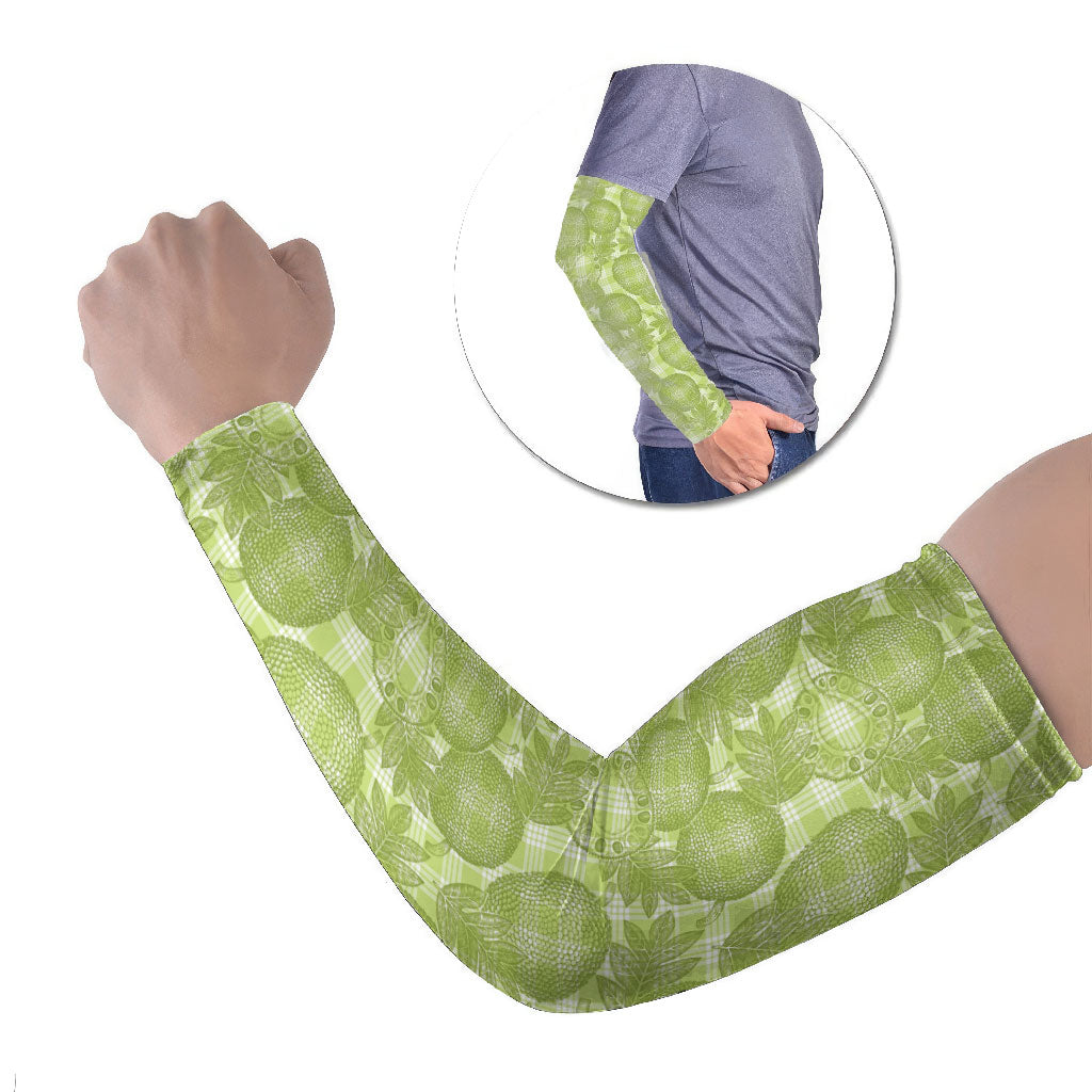 Omaomao Hawaii Breadfruit Palaka Motifs Arm Sleeves LT14 Set of 2 Green - Polynesian Pride