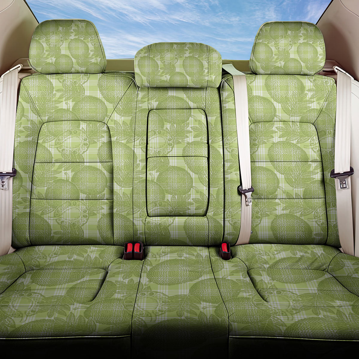 Omaomao Hawaii Breadfruit Palaka Motifs Back Car Seat Cover LT14 One Size Green - Polynesian Pride